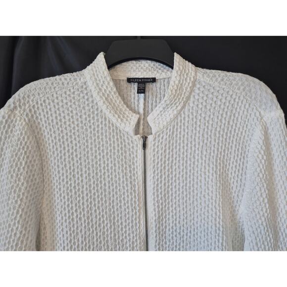 New Eileen Fisher White Textured Stand Collar Full Zip Jacket XL - Picture 5 of 8